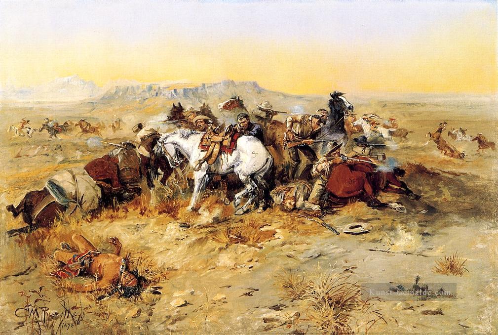 ein verzweifelter Ständer Cowboy Indianer Westliches Amerikanische Charles Marion Russell Ölgemälde